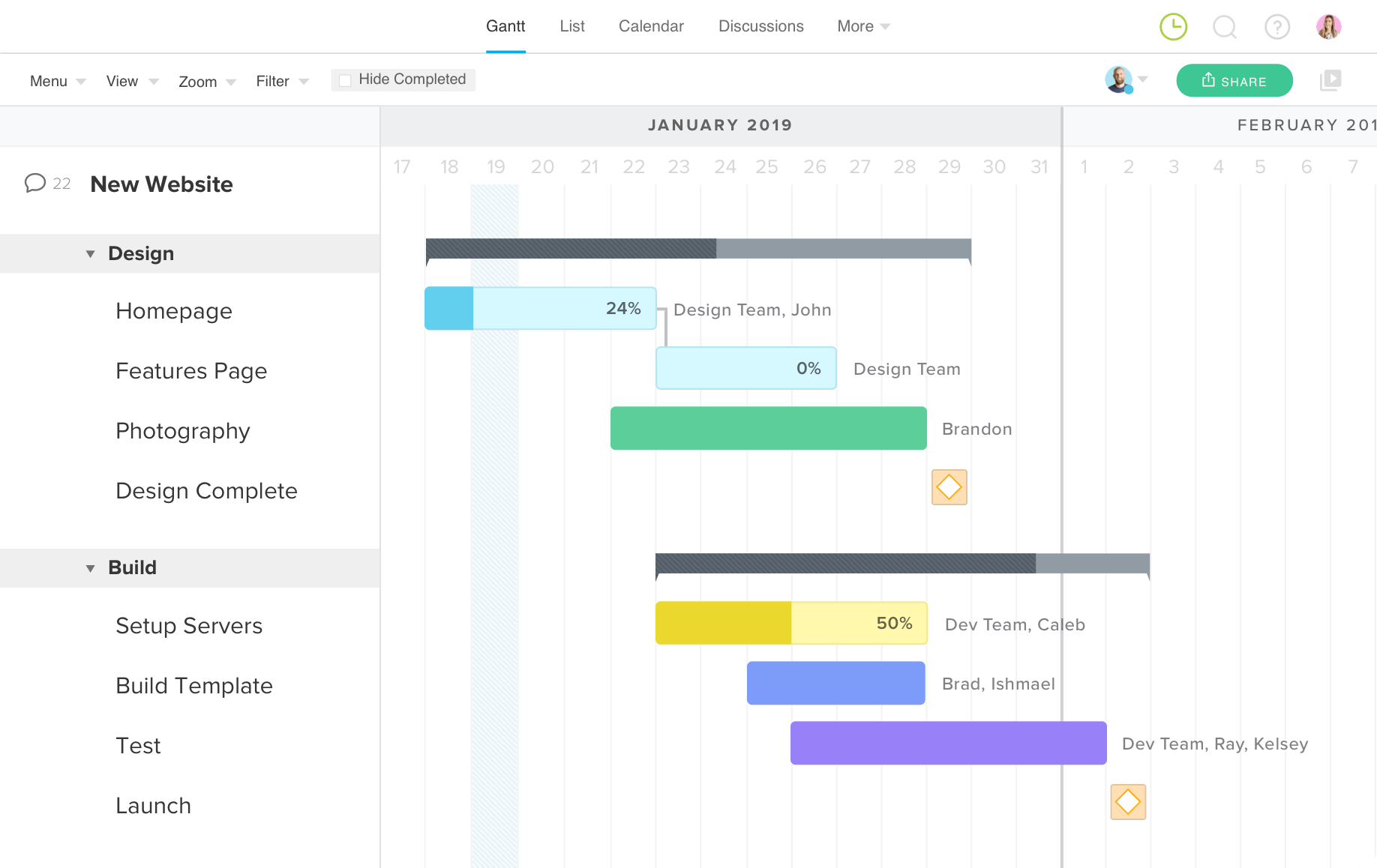 ms project gantt chart headings