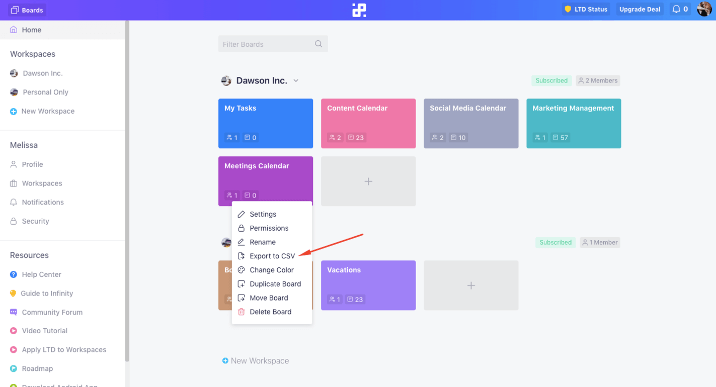 CSV Board Export